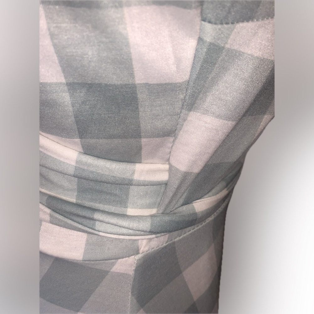 Cottagecore Seafoam Green White Gingham Plaid Flowy Wrap Midi Dress 4 Country - Picture 7 of 11
